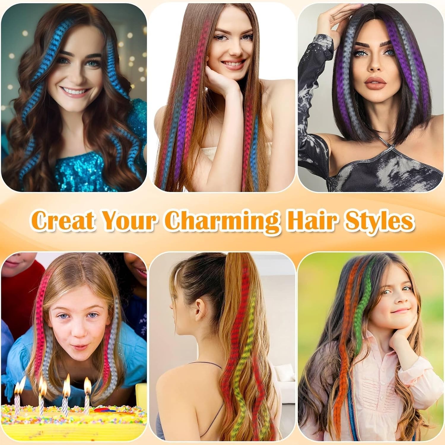 Synthetic Feather Hair Extension Set – 13 Colors