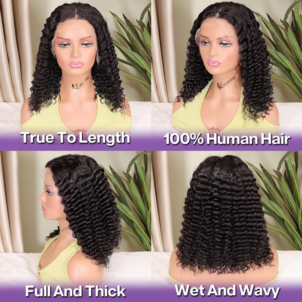 Deep Wave BOB Wig Human Hair 13×4 HD Curly BOB Lace Front Wigs Human Hair Pre…