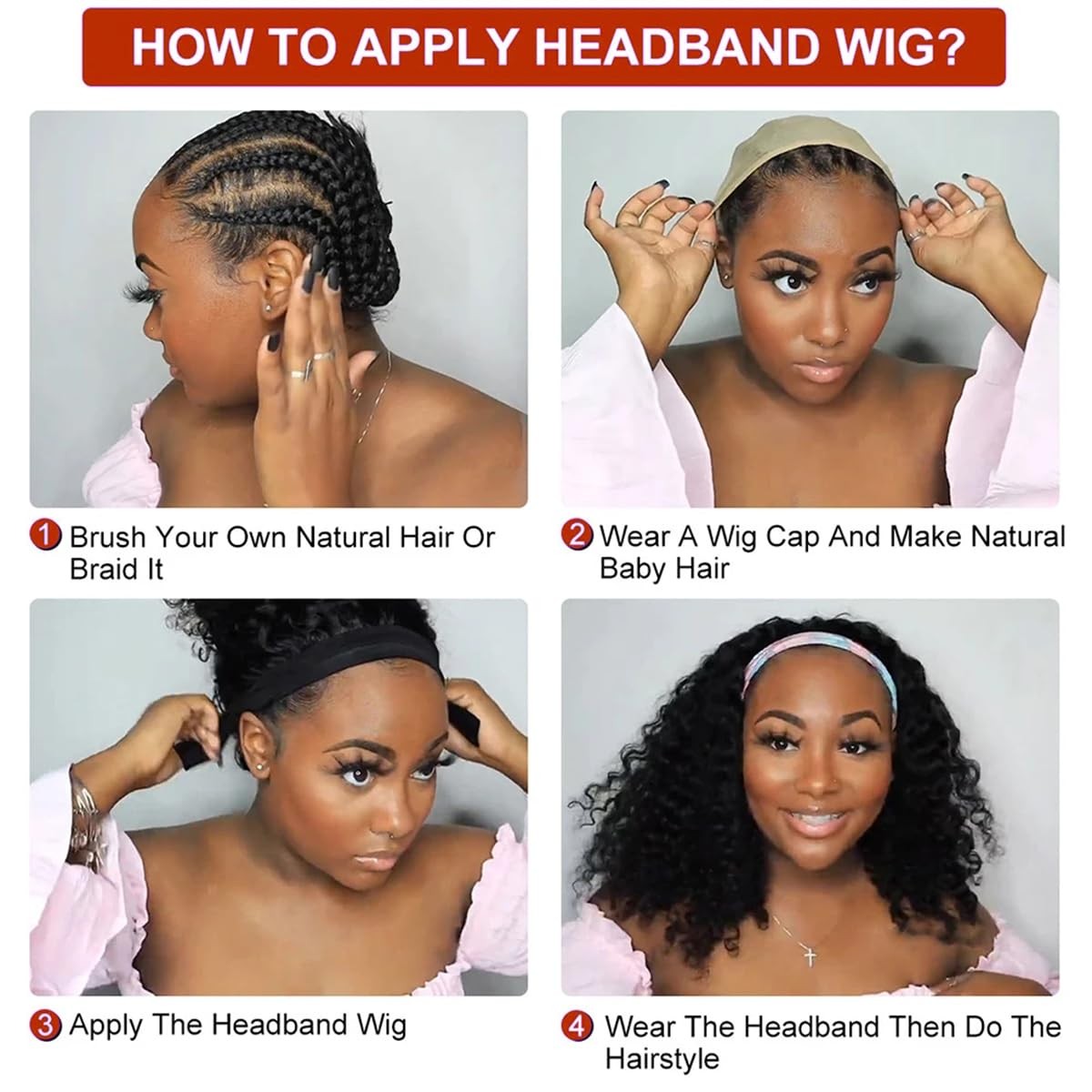 Water Wave Headband Human Hair 150% Density Afro Wigs for Black Natural Curls…