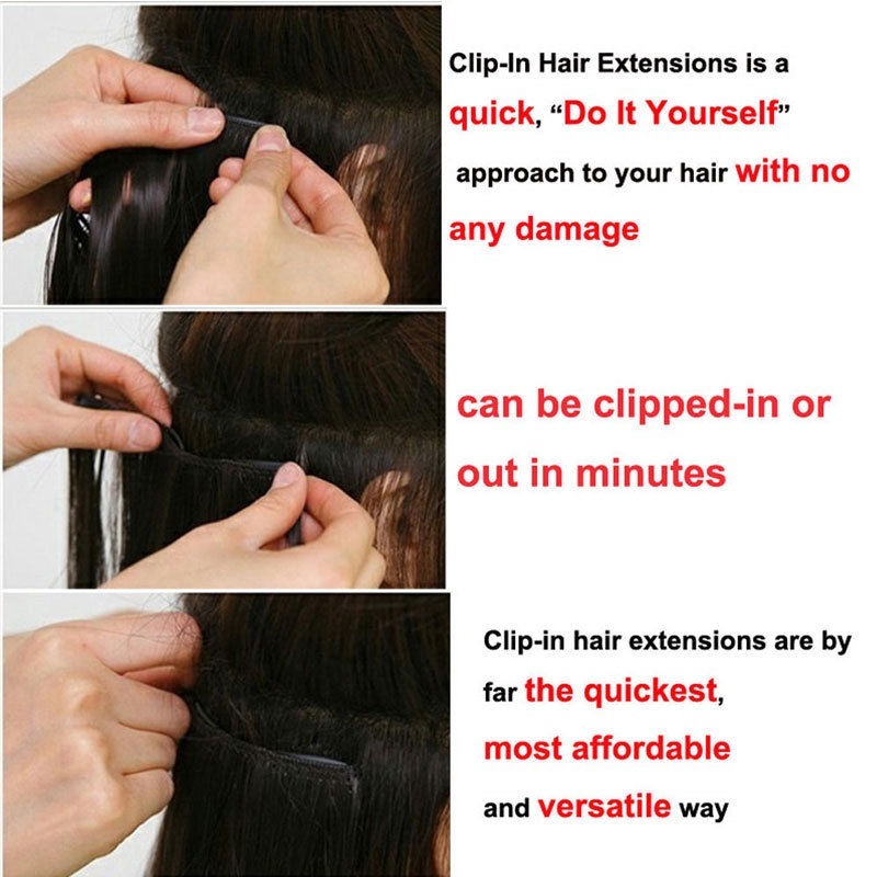 Real Thick AS Human Hair 1Piece Full Head Clip In Hair Extensions Straight Wavy