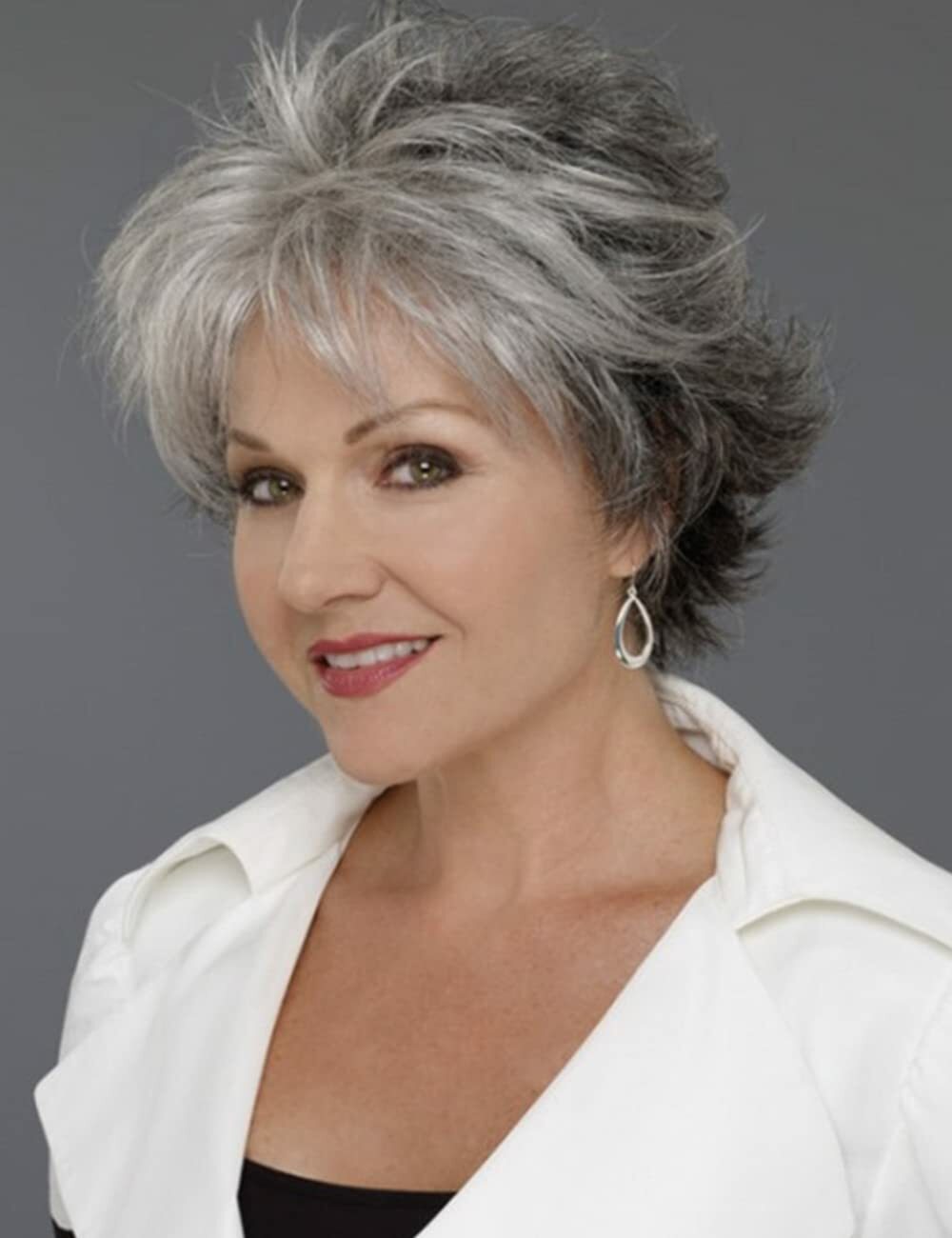 Women Short Gray White Hair With Black Mixed Wig with Bangs MoM Wig Synthetic US