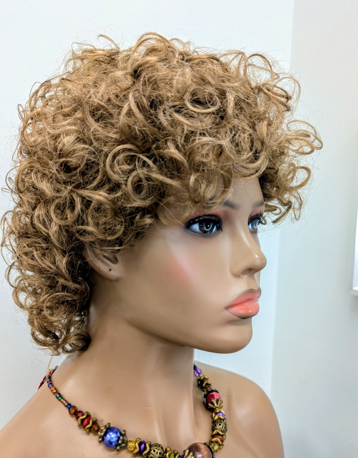 Short Synthetic Tight Curly Color #12 Light Golden Brown Wear Bangs Or Without