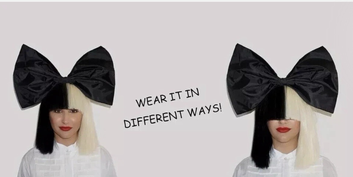 Sia Black Blonde Costume Wig eye cover large black hair bow