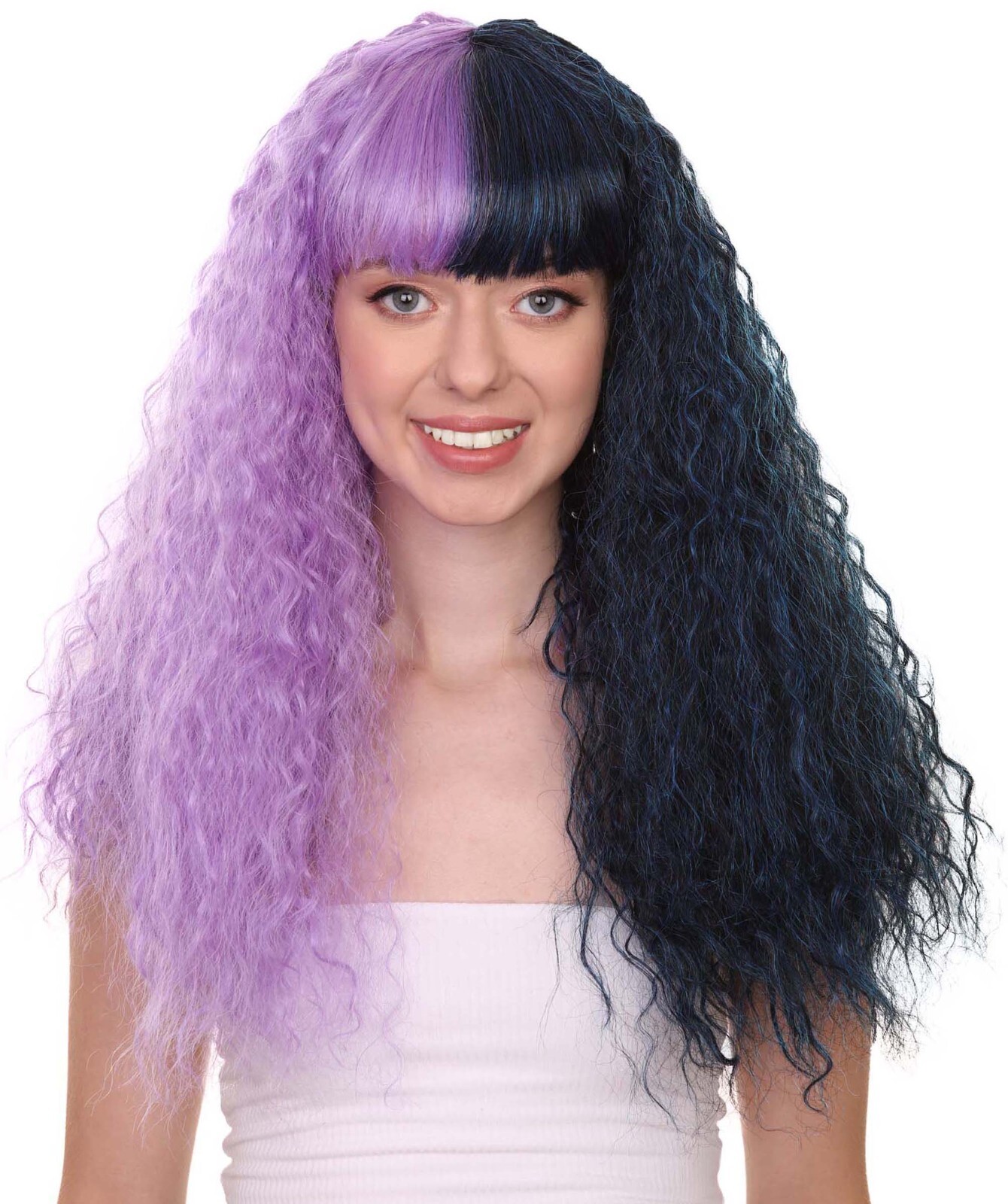 Adult Womens Long Wig, Wavy Purple & Black Wig, Premium Breathable Capless Cap