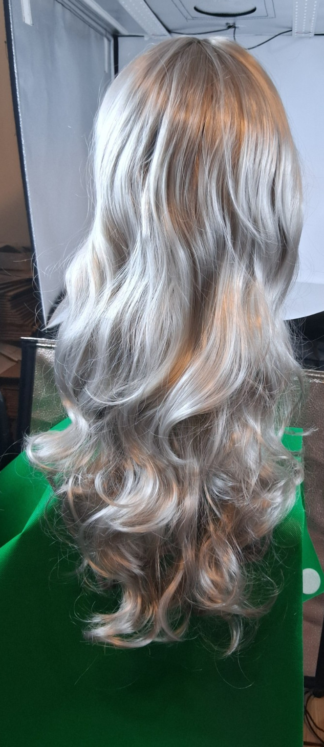 Long curly wave synthetic wig with blunt bangs heat resistant fiber full wig