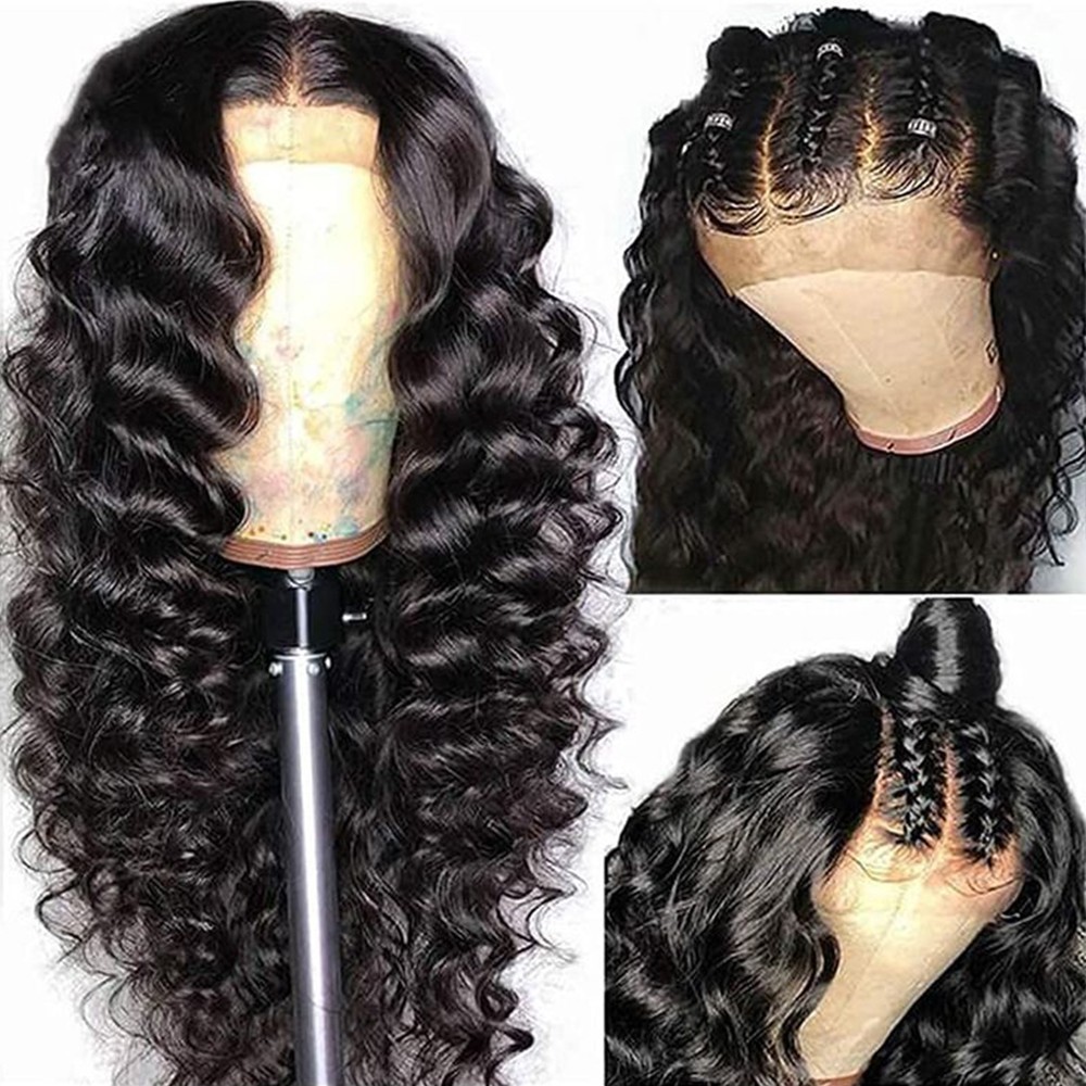 Pre Plucked Natural Hairline Glueless Lace Front Wigs Heat Safe Long Deep Wave