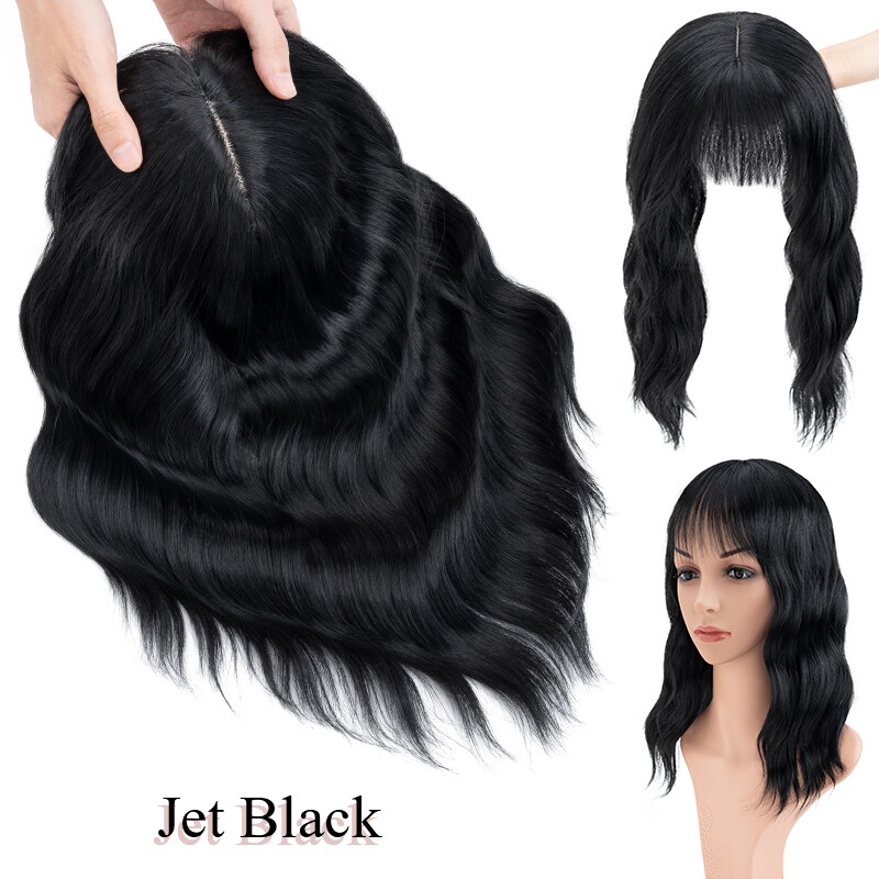 Thick Clip In Topper Hair Extensions Wavy Hairpiece With Bangs Natural as Human