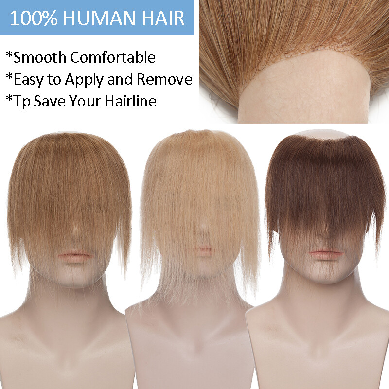 Men Toupee Thin Skin PU 100% Remy Human Hair Frontal Receding Hairline Hairpiece