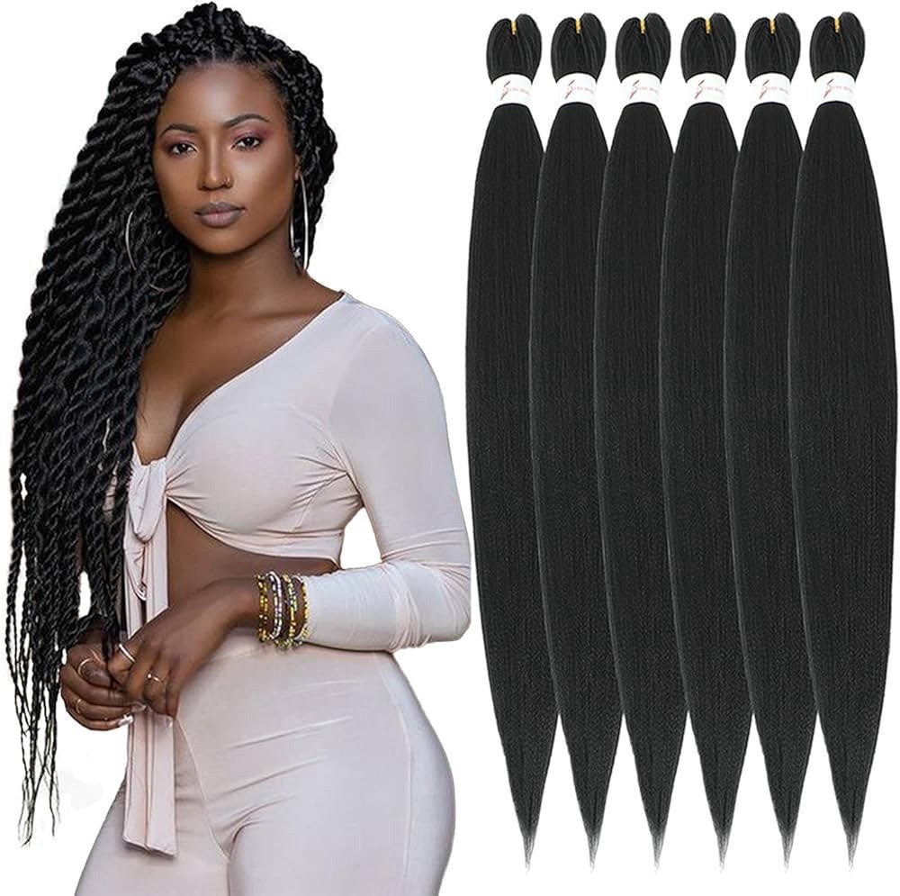 7 PcBraids Hair for African Braids Natural Black 26” In Kanekalon Pre-Stretched
