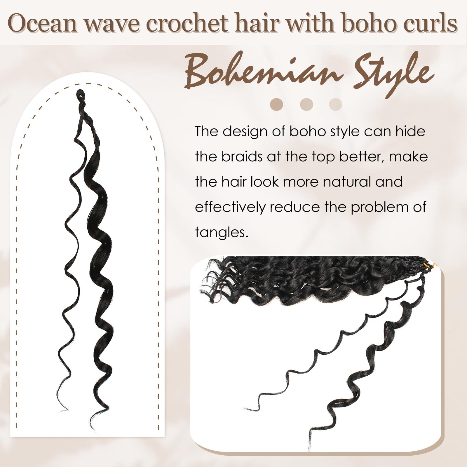 Pre Looped Ocean Wave Crochet Hair 14 Inch 8 Packs Boho Ocean Deep Water Wave…