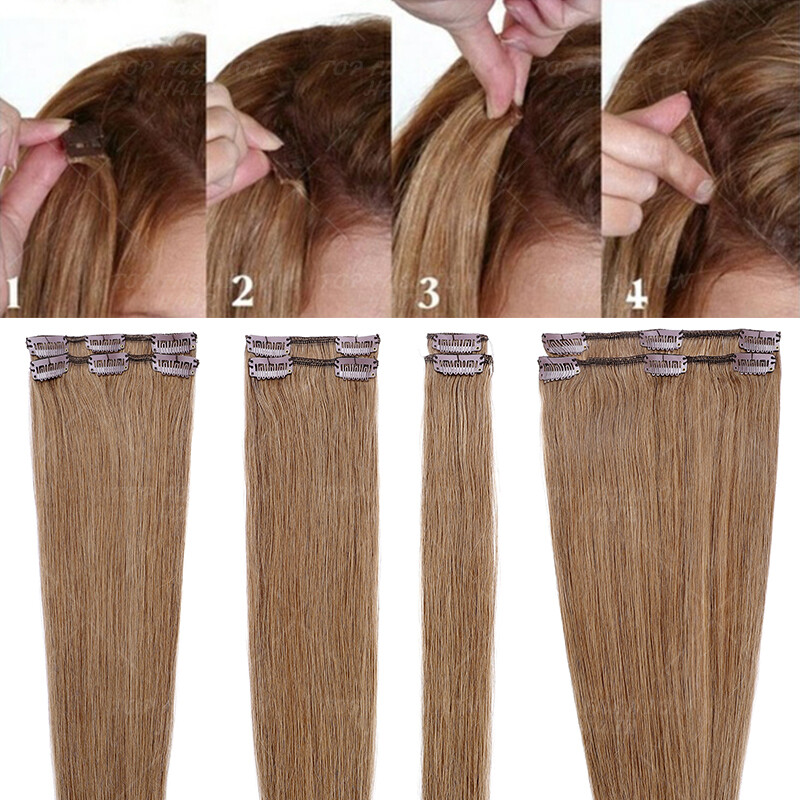 Clip in Remy Human Hair 100% Hair Extensions 8PCS Full Head Remi Weft 16″-24″