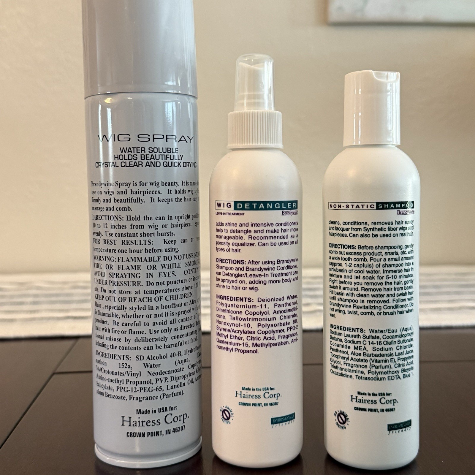 Brandywine Wig Care Set: Spray 10oz, Detangler 8oz, Shampoo 8oz Water Soluble
