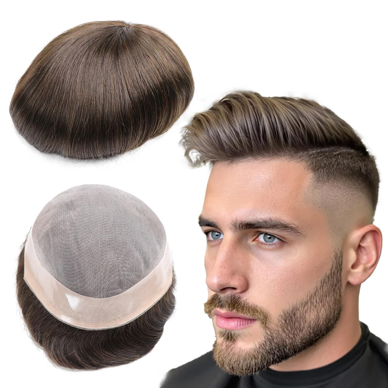 Lumeng Hair Replacement System For Men Toupee For Men Dark Brown 8X10 Inch