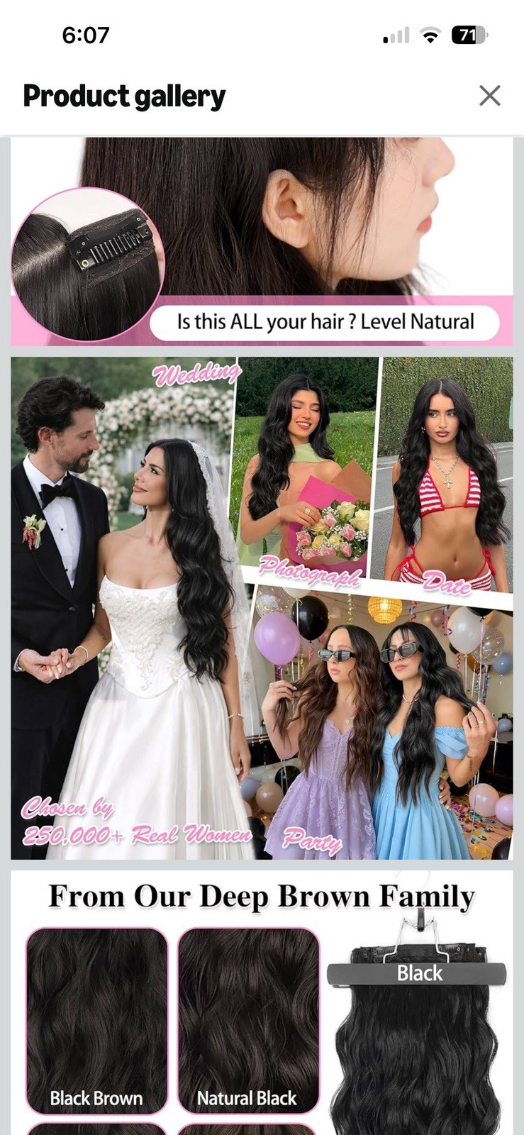 ALXNAN Clip in Long Wavy Synthetic Hair Extension 24 Inch Black Brown 4PCS Thick