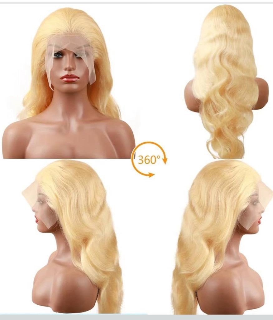 Women’s Long Wavy Blonde Synthetic 360 Lace Front Wig, Side Part, One Size 34 in