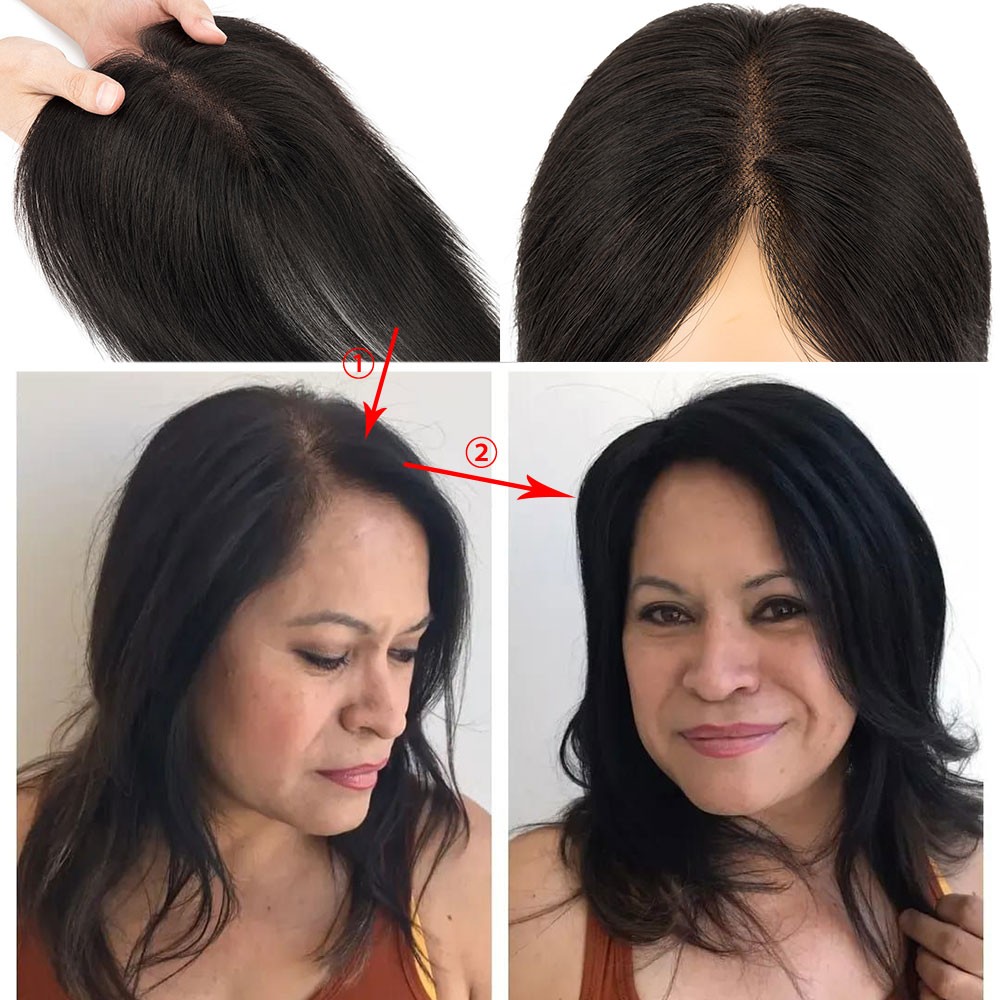Highlight Clip in Women Lace Topper 100% Remy Human Hair Top Toupee Hairpiece US