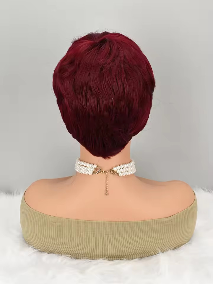 Short Pixie Wigs for Pixie Cut synthetic Wig Human Hair Short Burgundy Wigs