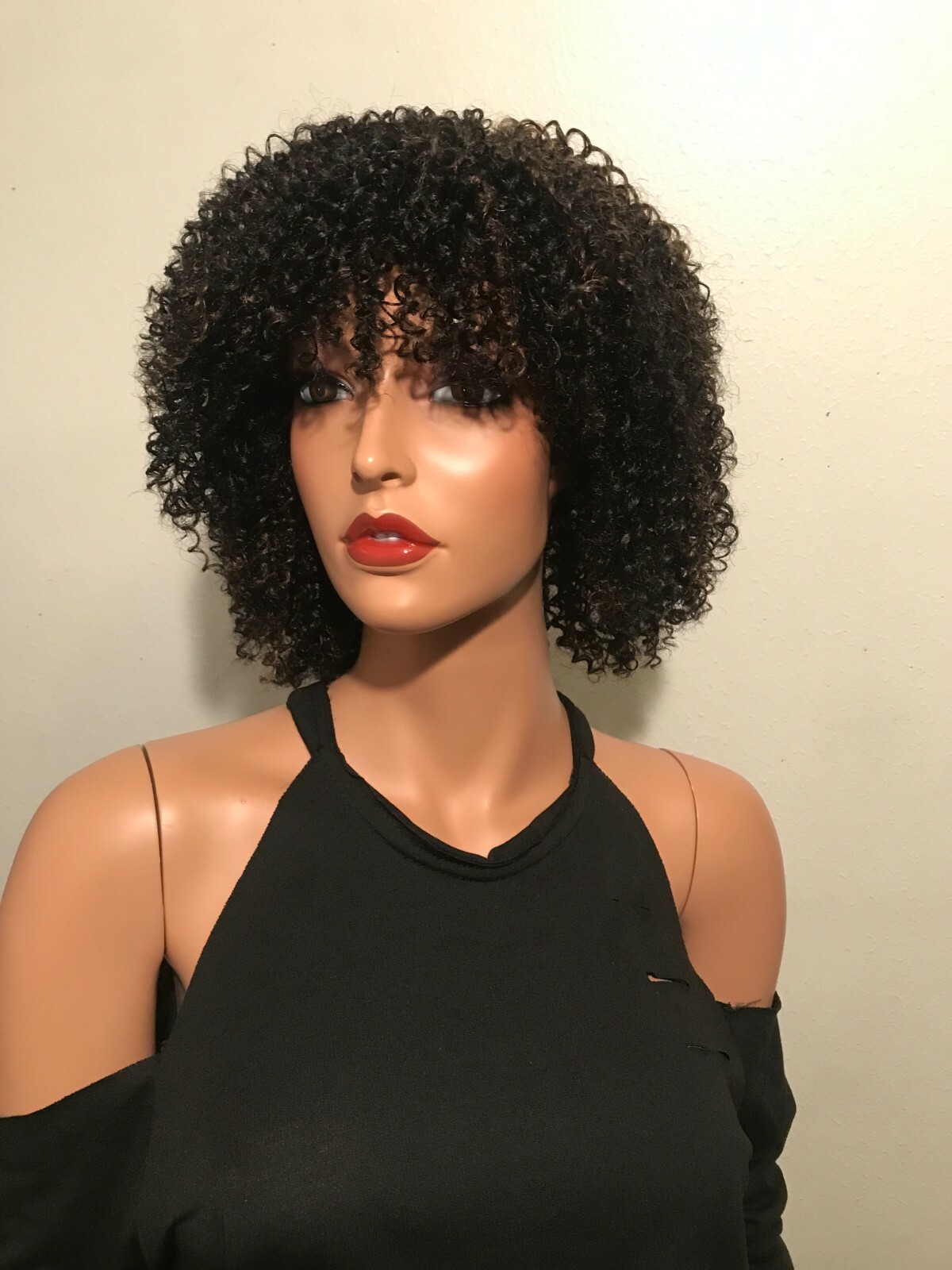NWT Sky Breathable Black with Highlights Full Curly Fashion Half Wig