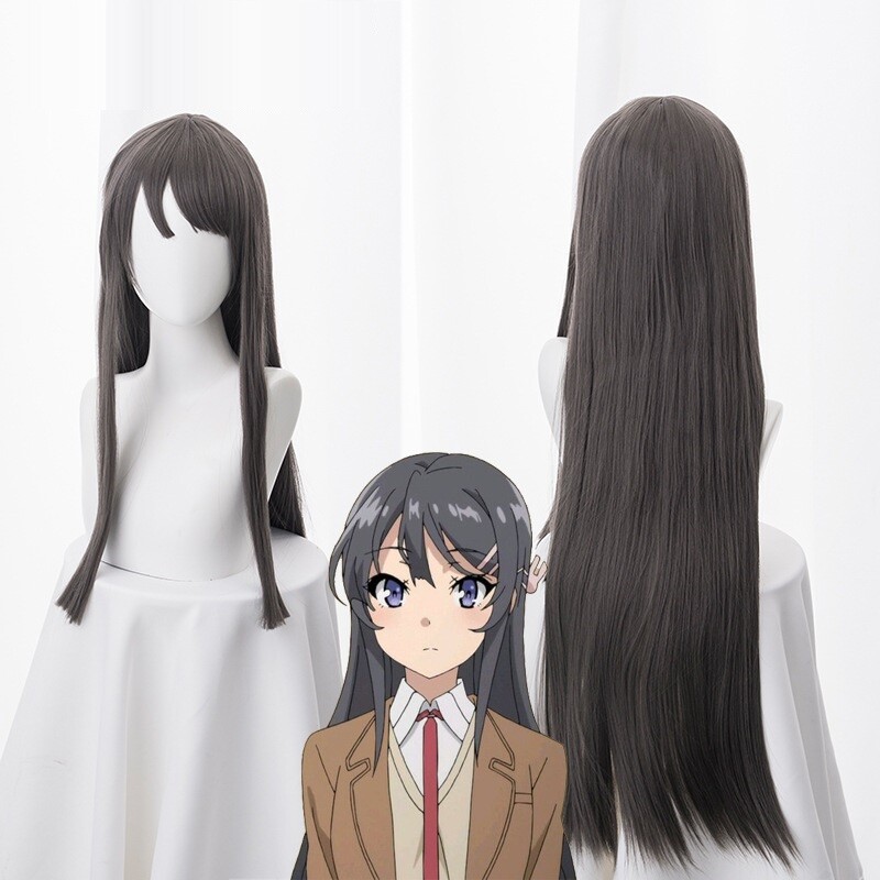 Rascal Sakurajima Mai Dark Gray Color Long Hair Wig 80CM Cosplay Costume
