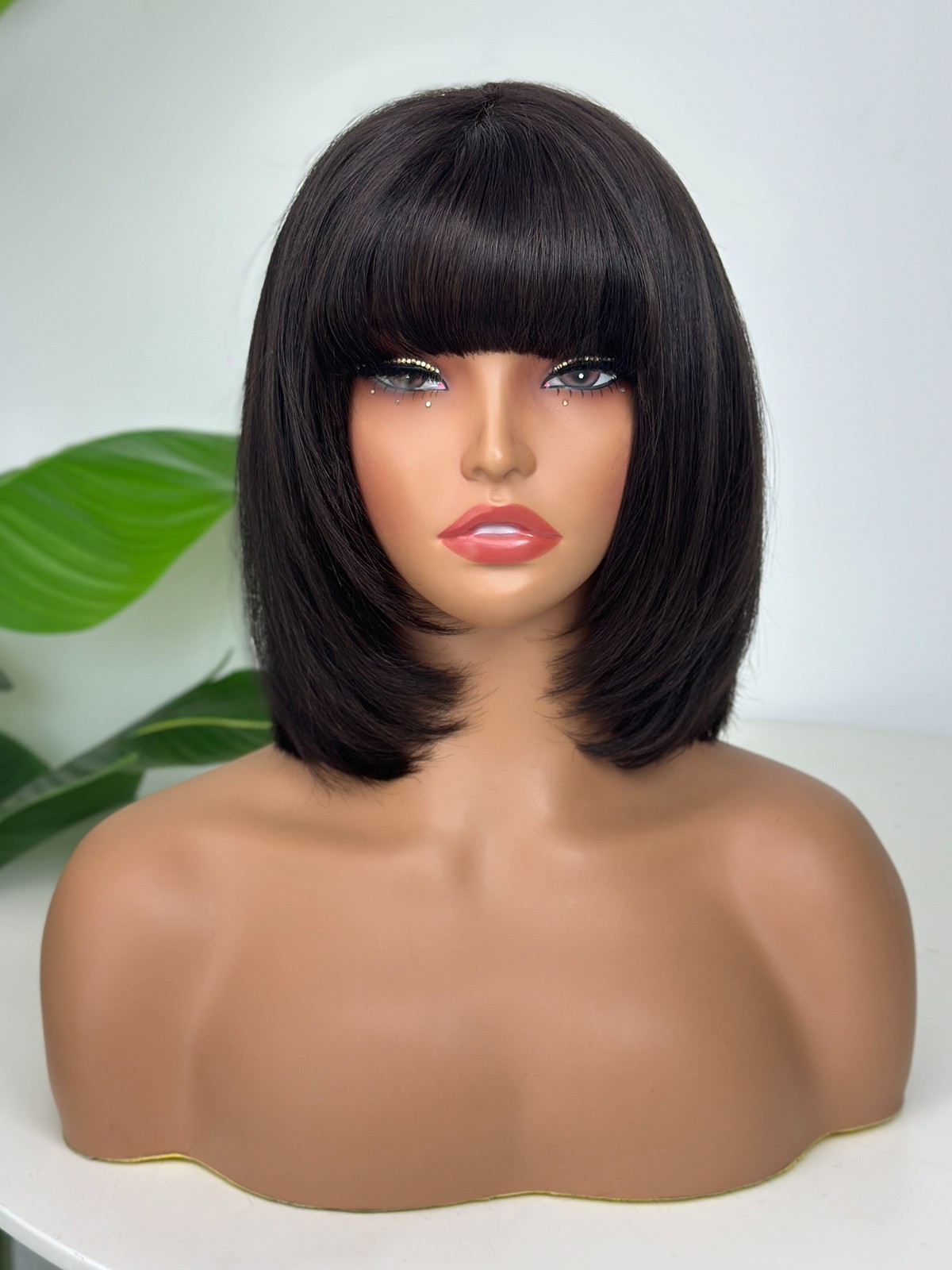 Pre-cut Lace 10in Bob With Bangs 4×4 Silk Top Lace Front Wig 100% Human Hair