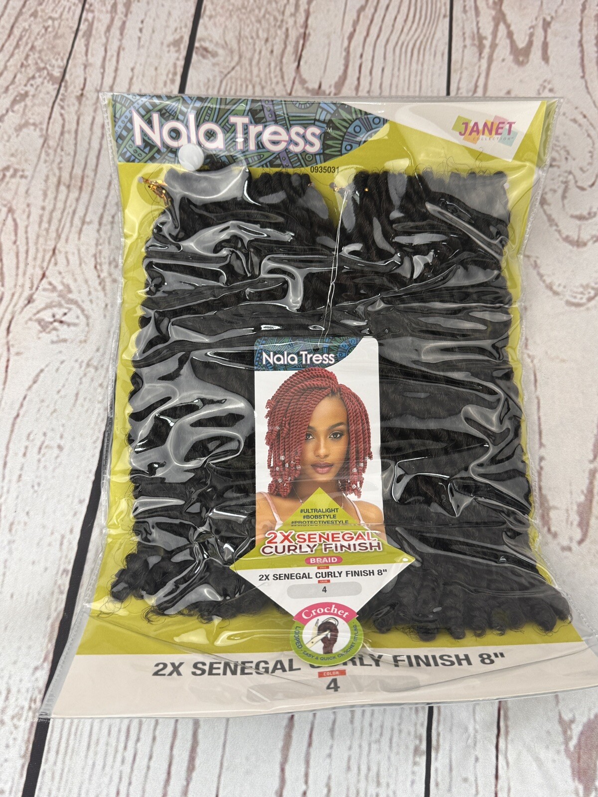 Janet Collection 2X Senegal Curly Finish Crochet Braids 8″ – Color 4, 1-Pack