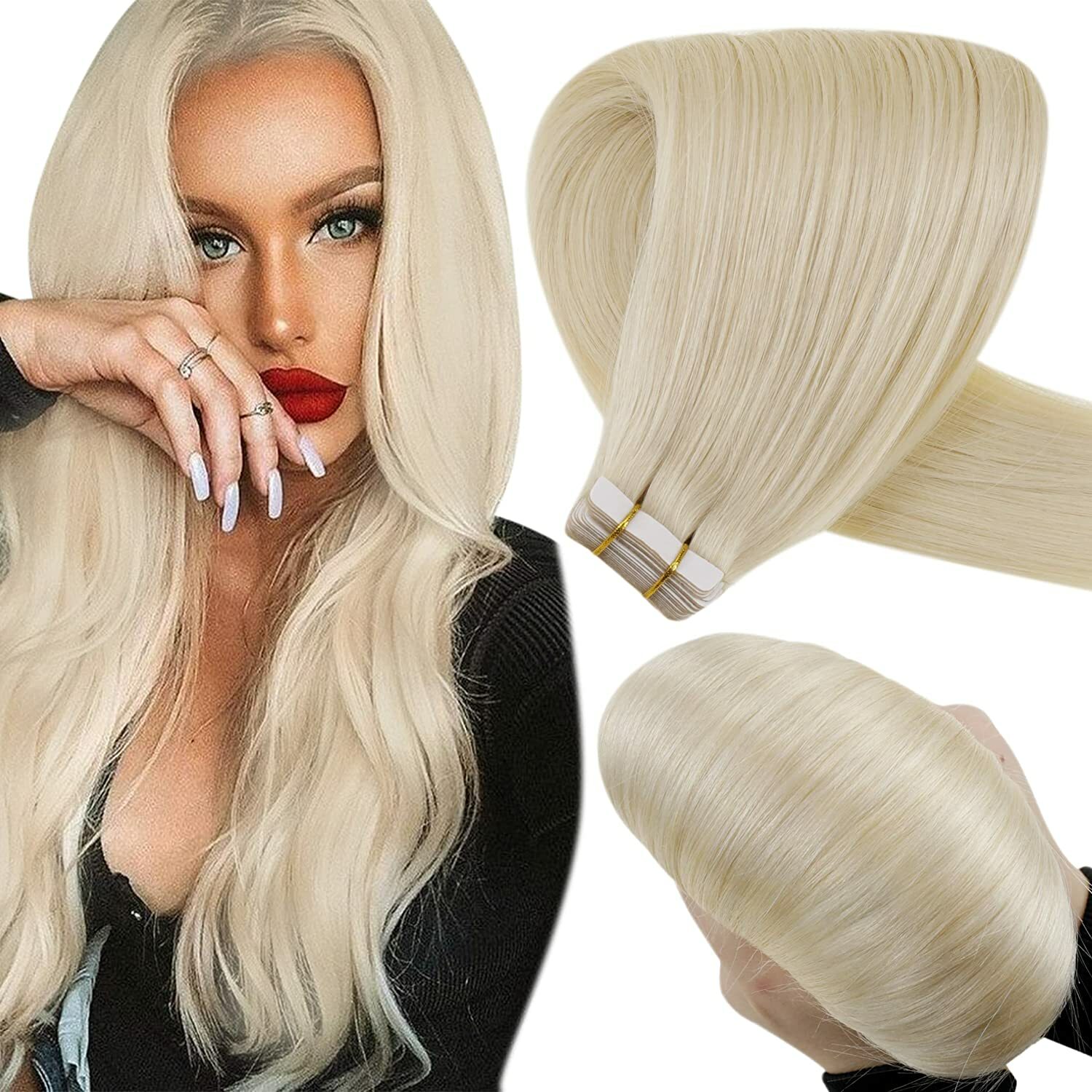 Adhesive Tape in Hair Extensions Invisible Skin Wefts Human Hair Balayage Blonde