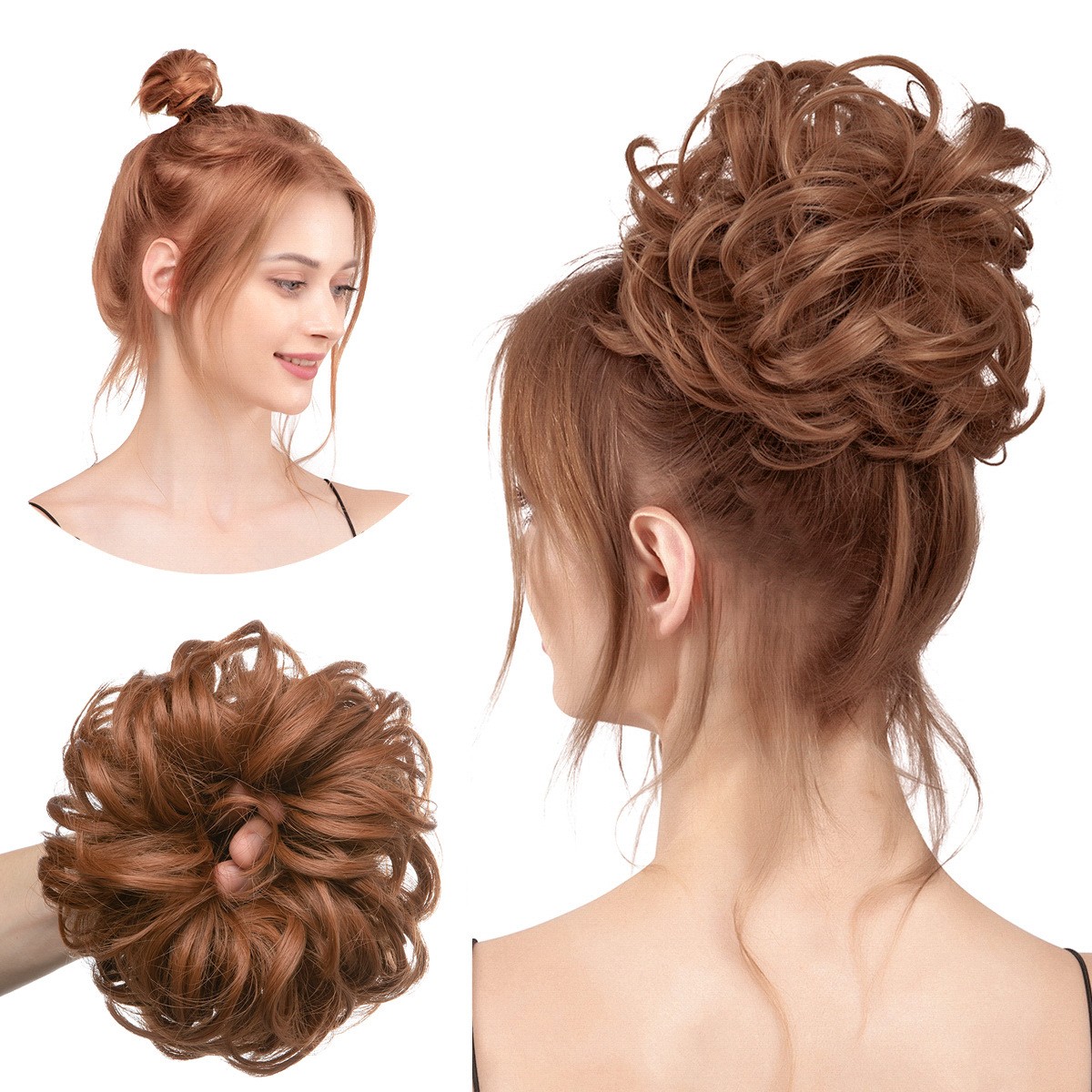 2PCs Small Messy Bun Hair Pieces Women Synthetic Curly Mini Scrunchies Hairpiece