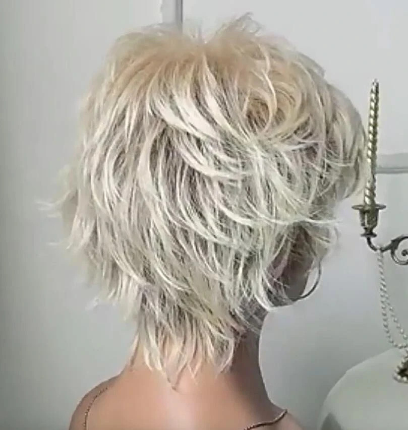 Short Blonde Pixie Cut Wigs for Women Full Layered Natural Wavy Synthetic
