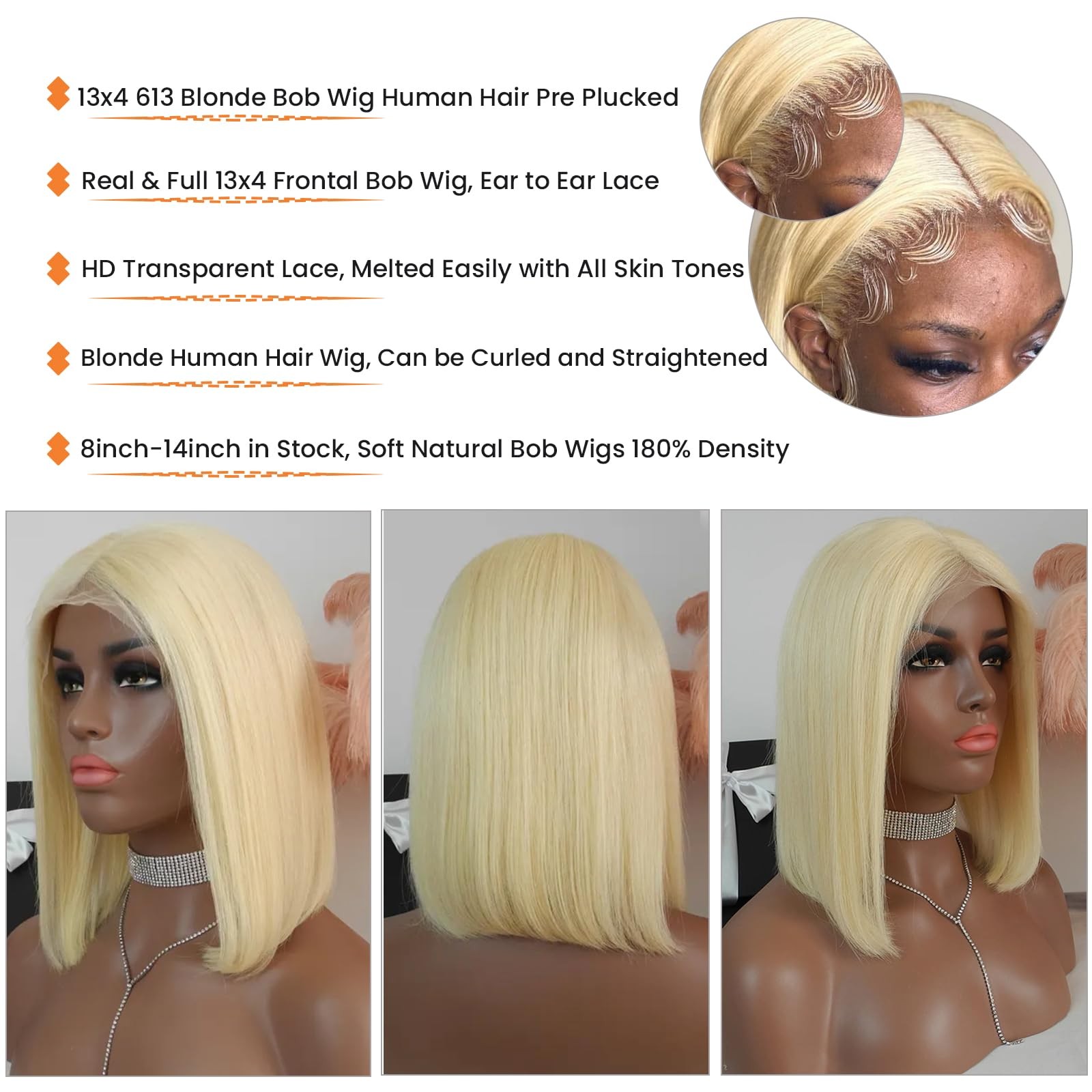 Licoville 613 Blonde Bob Wig Human Hair 180 Density Short Blonde Wigs Bob Sleek