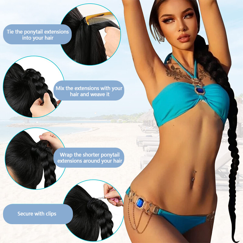 34″ Braids Ponytail Hair Extensions Real As Human Long Thick Pony tail Natural