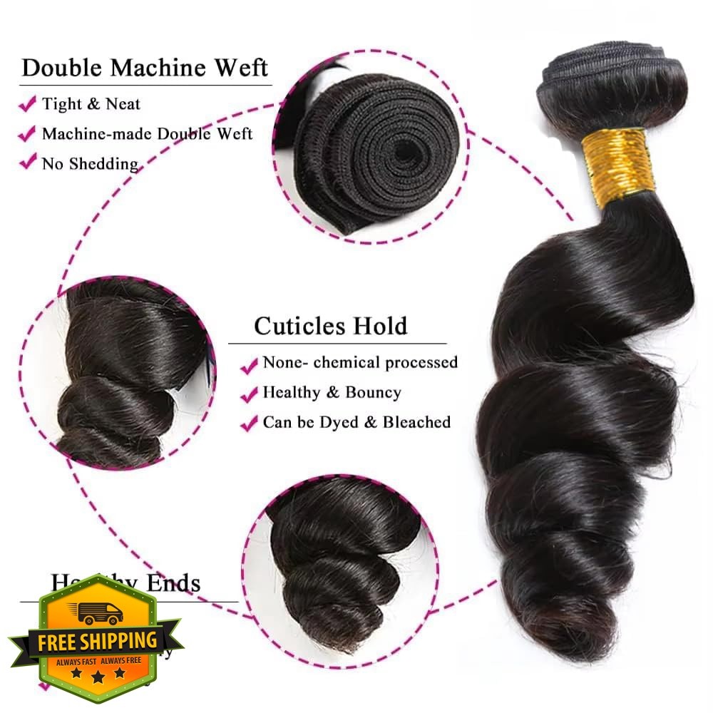 Seeuiegam 300g Loose Wave Human Hair 16 18 20 Inch Black LS