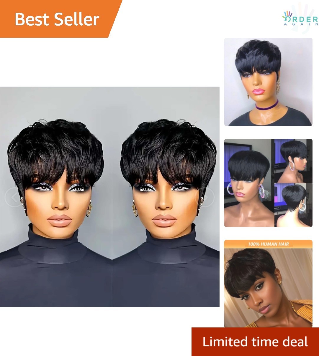 Human Hair Pixie Wig Short Layered G-Free for Black Women 100% Virgin