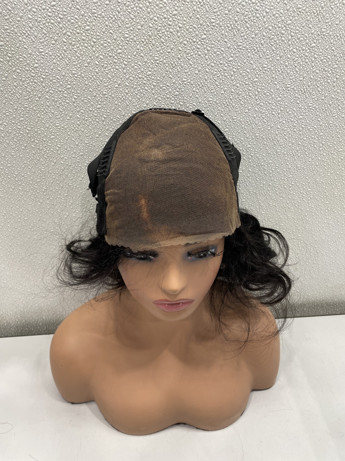 Natural Black Human Hair Blend Lace Front Glueless Short Wig, 14″