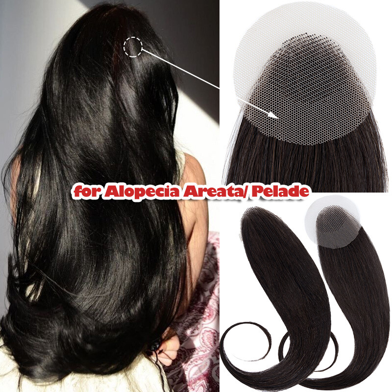 Full Lace Toupee 100% Human Hair Cover-up Patch Mini Topper Hairpiece Tape Ins