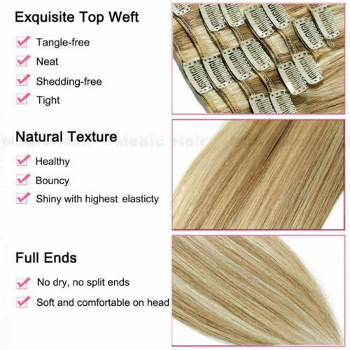 Full Head Double Weft Clip in on Remy Human Hair Extensions Thick European Hair