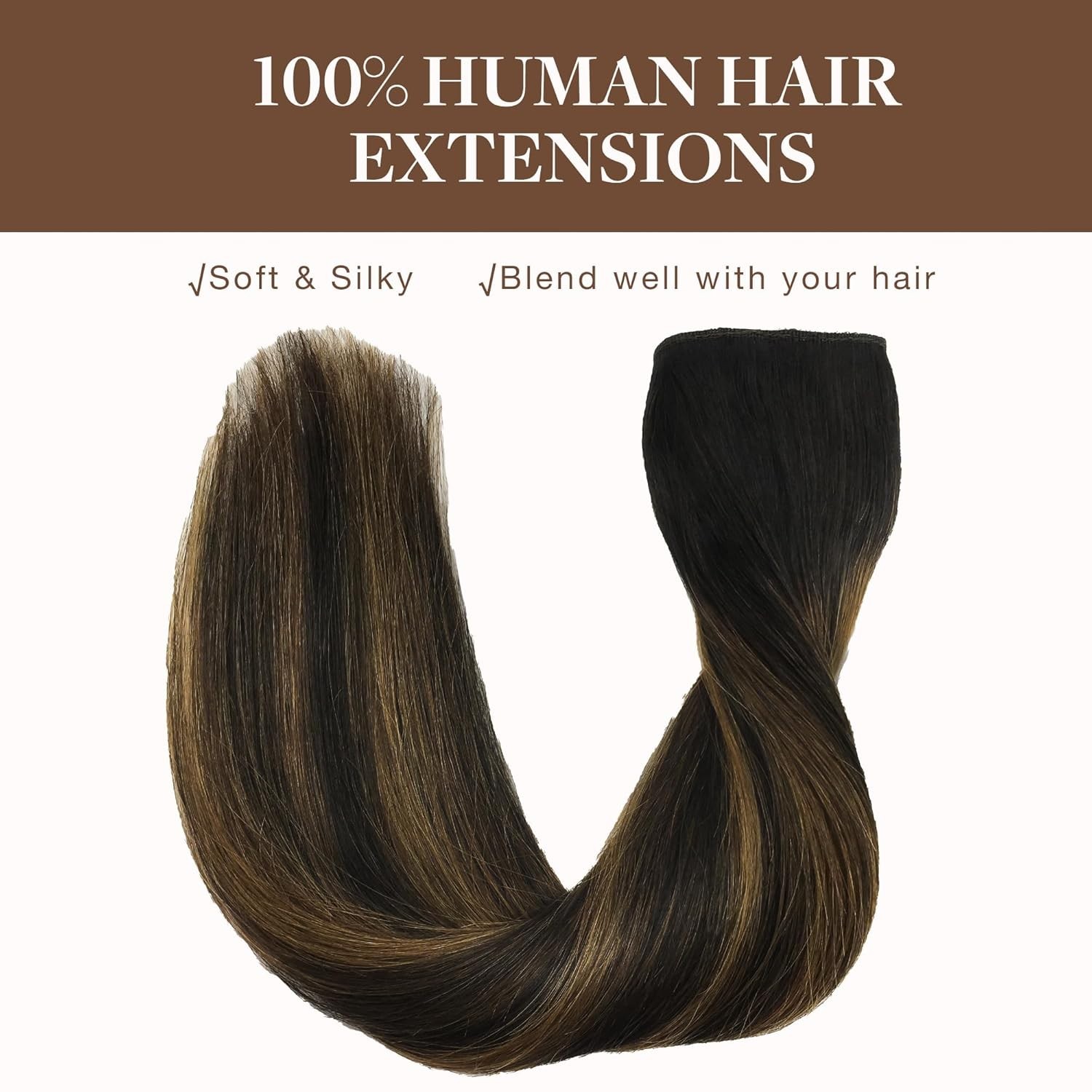 GOO GOO Wire Hair Extensions Human Hair 16in 125g Balayage Black Brown Invisible