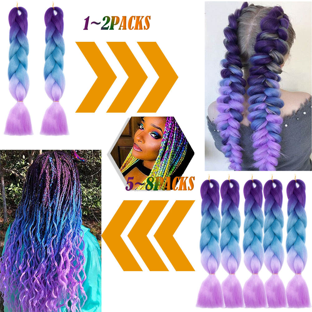 24in Long Thick Ombre Rainbow Jumbo Braiding Hair Extensions Synthetic Any Color