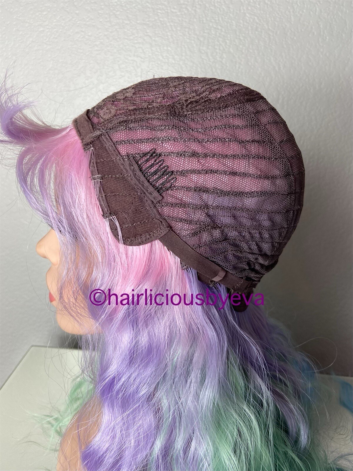 Pastel rainbow wig with bangs 24 inch long heat ok wavy