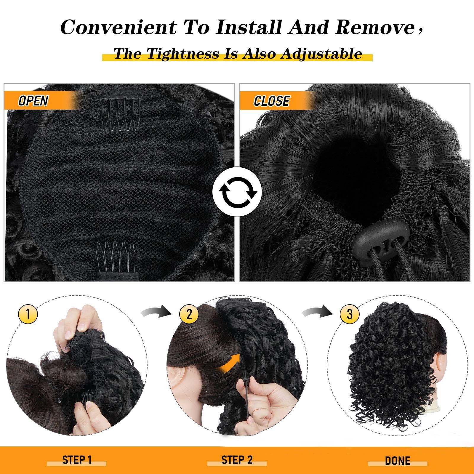 14″ Afro Kinky Curly Ponytail Deep Curly Pony Tail Drawstring Clip in Hairpieces