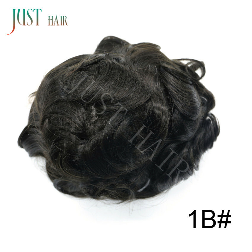 French Lace Front Mens Toupee Human Hair Replacement System Poly Skin Hairpiece