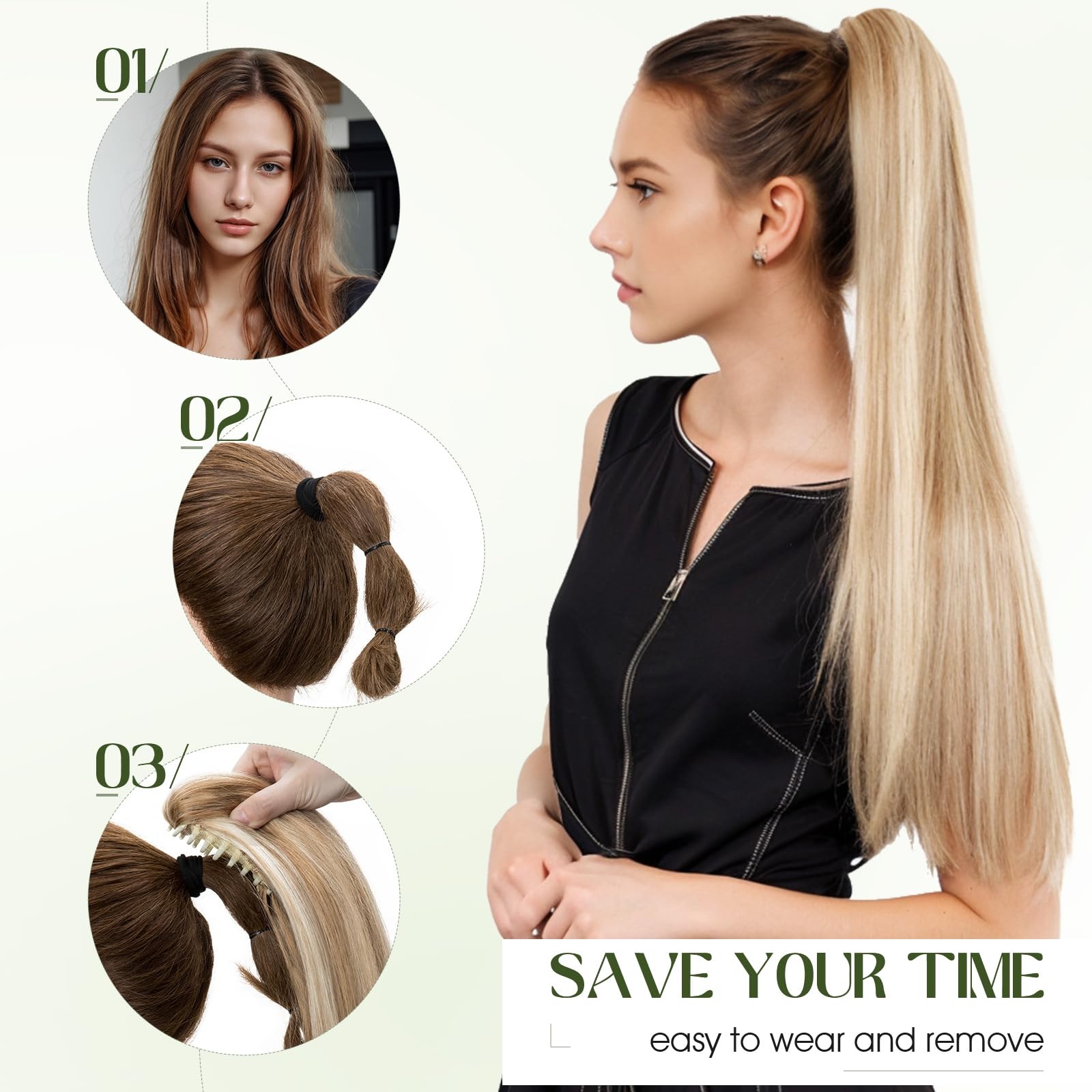Charites Ponytail Extension 18 Inch Claw Clip Ponytail Extension Human Hair