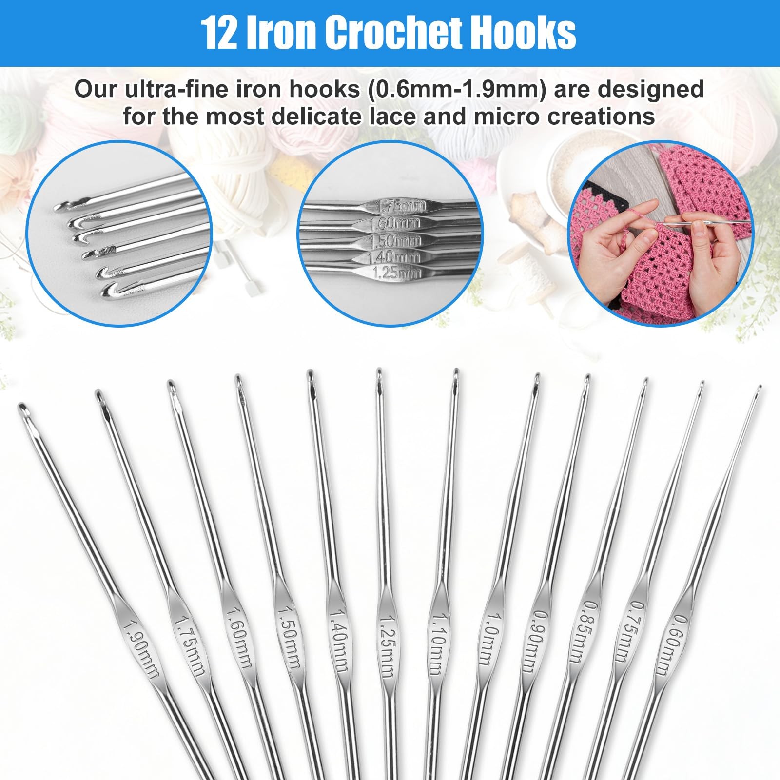 MECHEER Crochet Hooks Set, 54 Pack Needles 0.6Mm To 6.5Mm, Rose Red