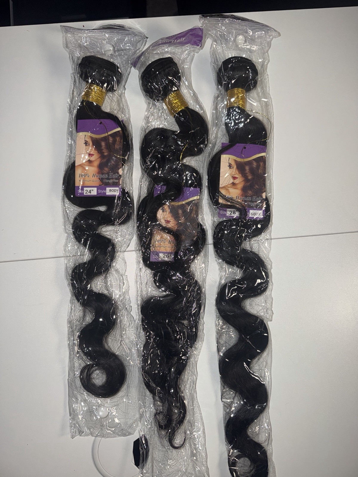 Human Hair Weft Extensions Body Wave Wavy Black 3 Bundles 24 26 28 in