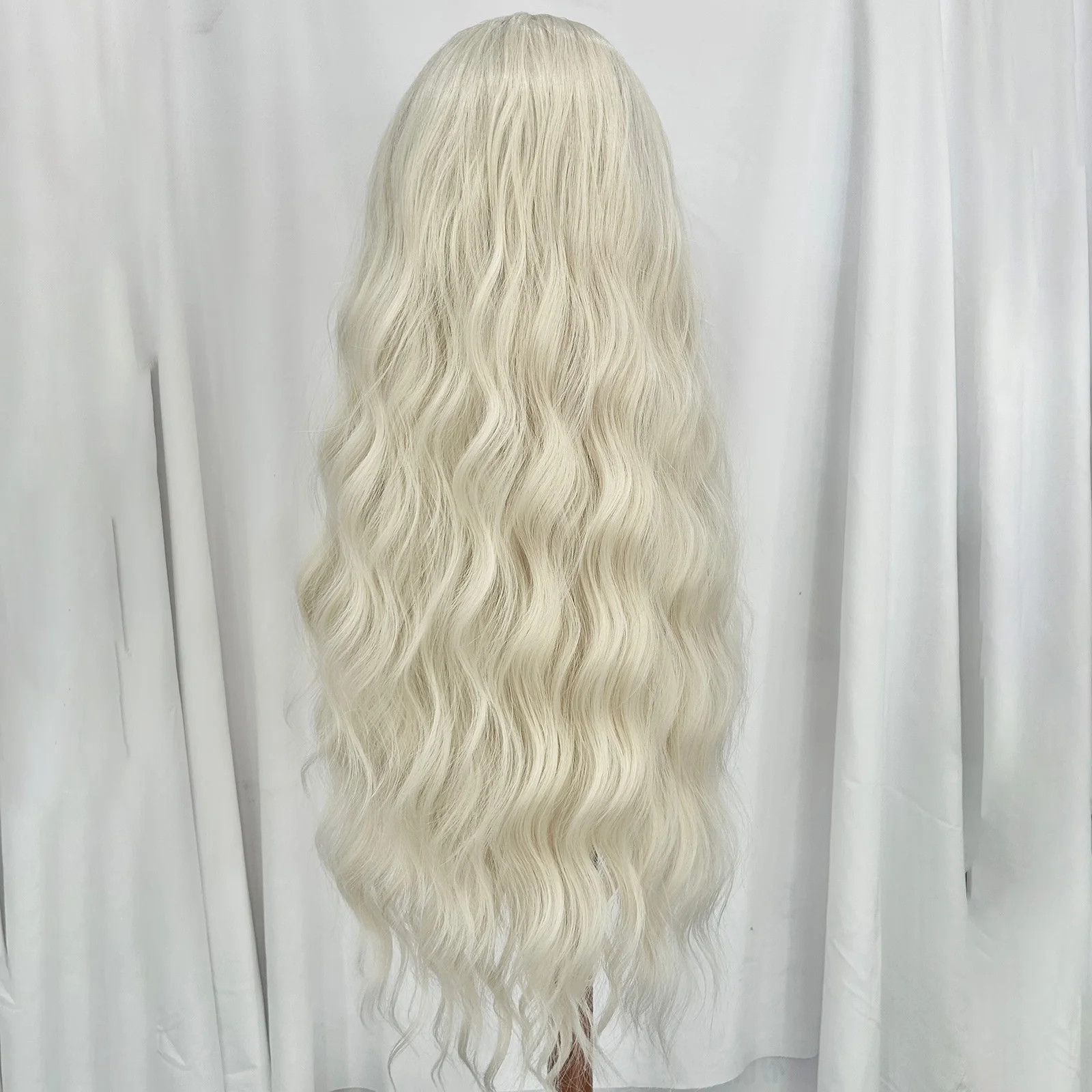 Lace Front Wigs Soft Synthetic Hair Heat Resistant Long Wavy Women Bleach blonde