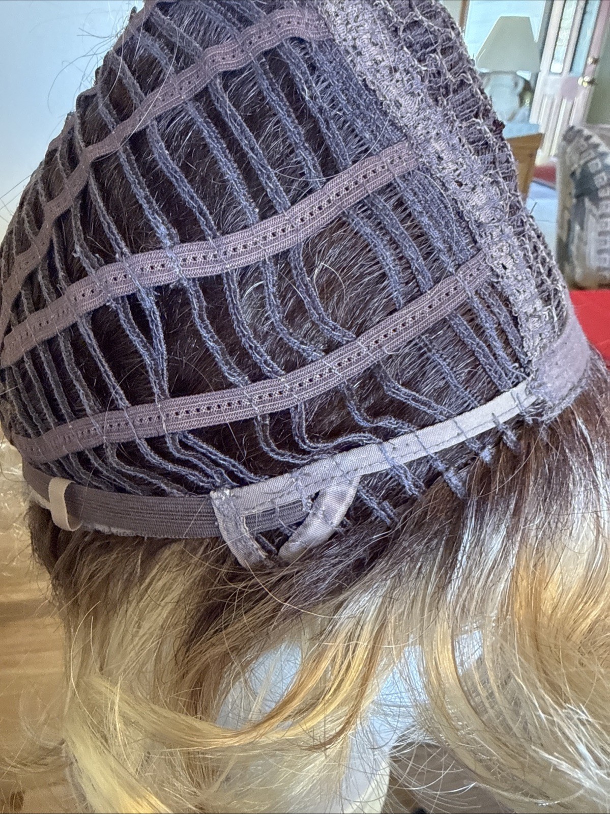483 Curly Long Net Cap Light Blonde Tipped Big Hair. Very Nice