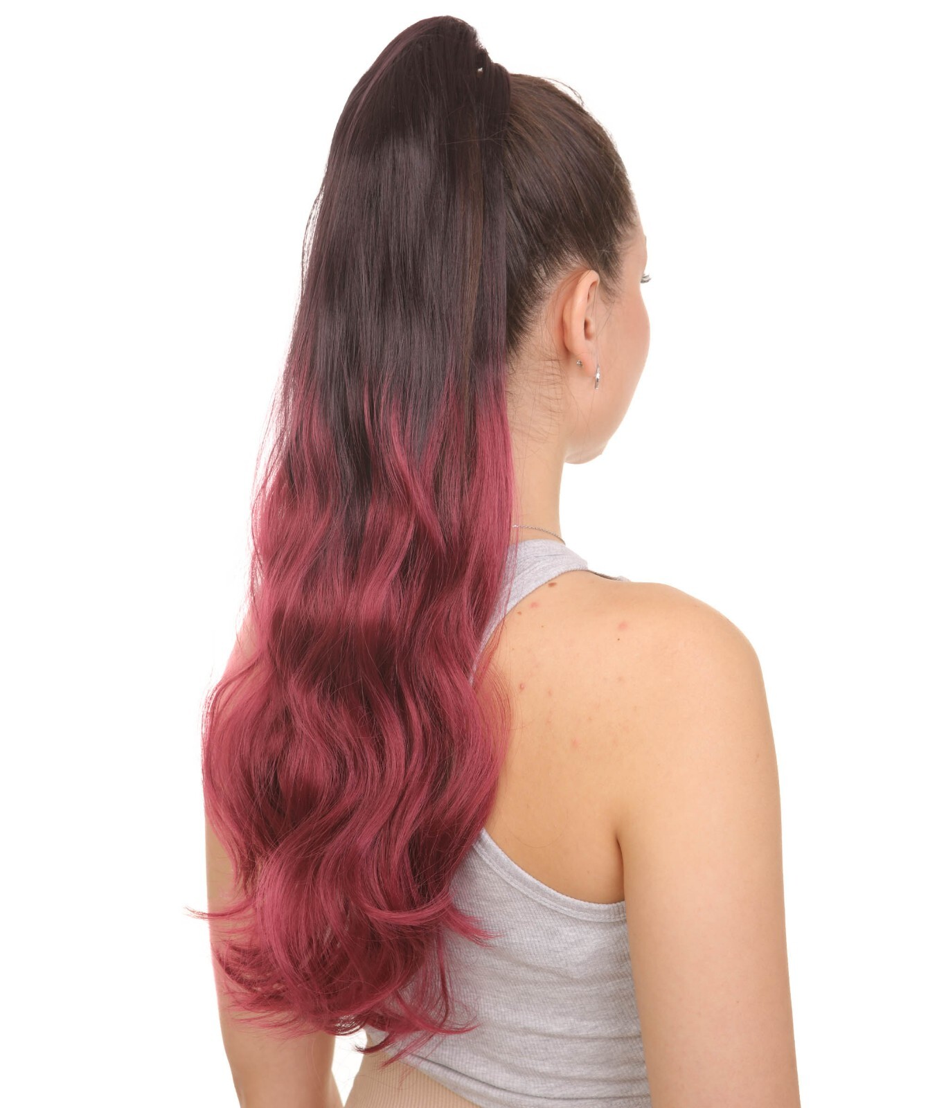 Adult Unisex 24″ Inch Black/Red Vibrant Ponytail Ombre Extension, ST-068