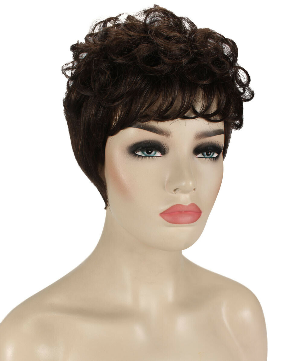 Veronica – Curly Kanekalon Synthetic Fiber Full Wig, 2-4.5 in, Chocolate Brown