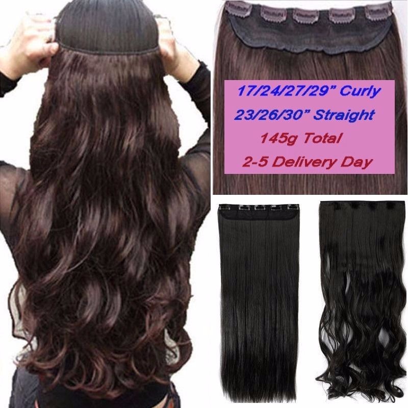 One Piece V-shape Wavy Curly Clip in Hair Extensions 5Clips Hairpiece Full Head