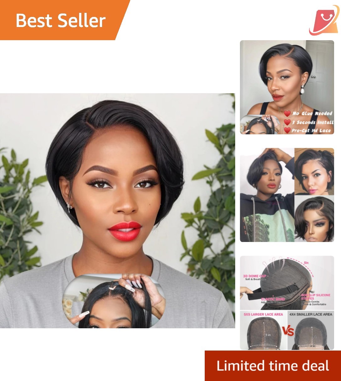 Short Pixie Wig Human Hair 5×5 HD Lace Glueless Pre Plucked Black Women