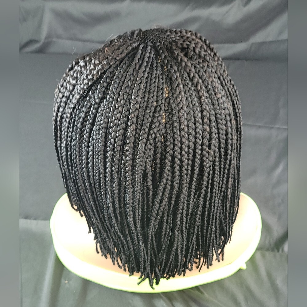 Braided Wig Full Lace Bob Micro Million Braids 6″ Jet Black Glueless NWT Short